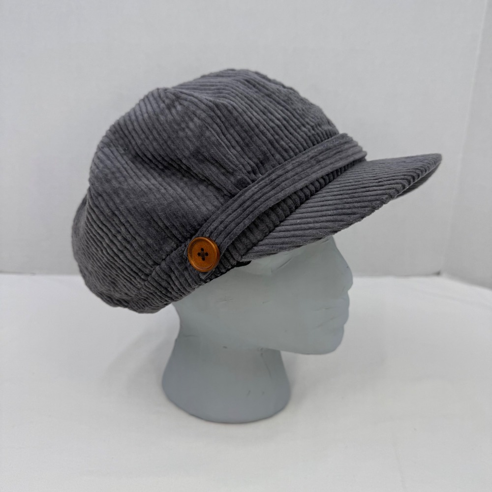 Vintage Y2K Gray Corduroy Newsboy Cap Baker Boy Hat FWCAB114 One Size - Picture 2 of 9